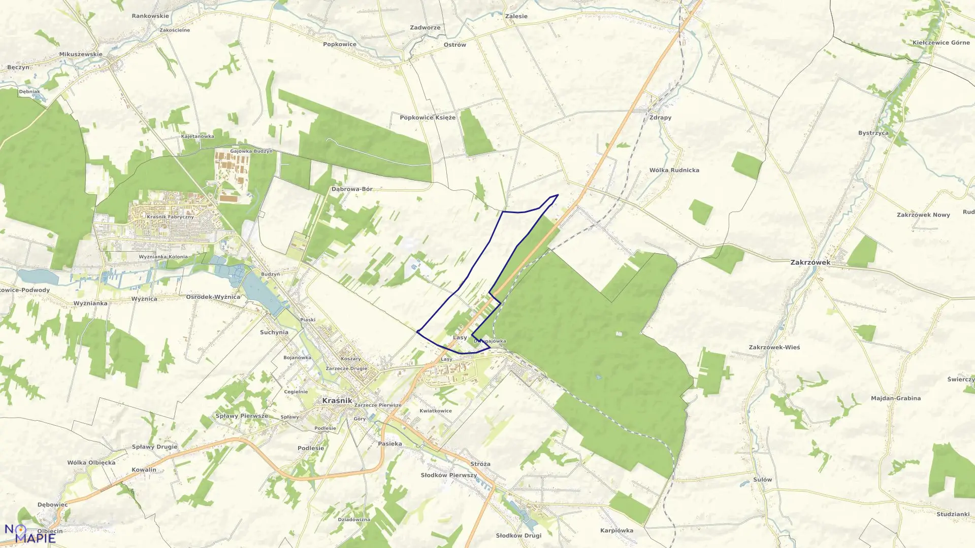 Mapa obrębu ZARZECZE I w gminie Kraśnik